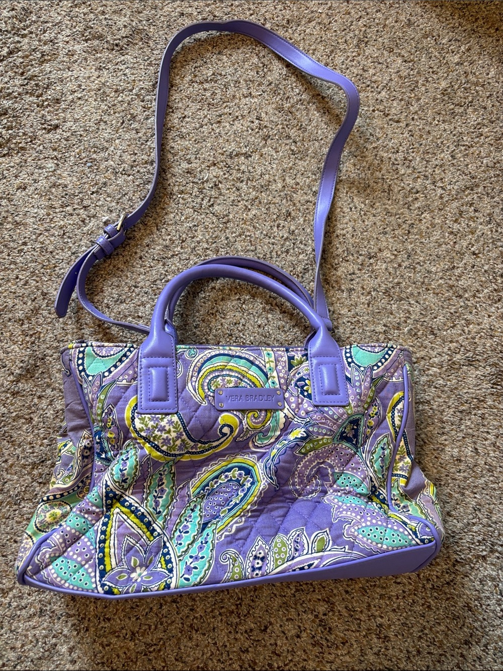 Vera Bradley Lavender Quilted Paisley Satchel with Teal & Yellow Accents